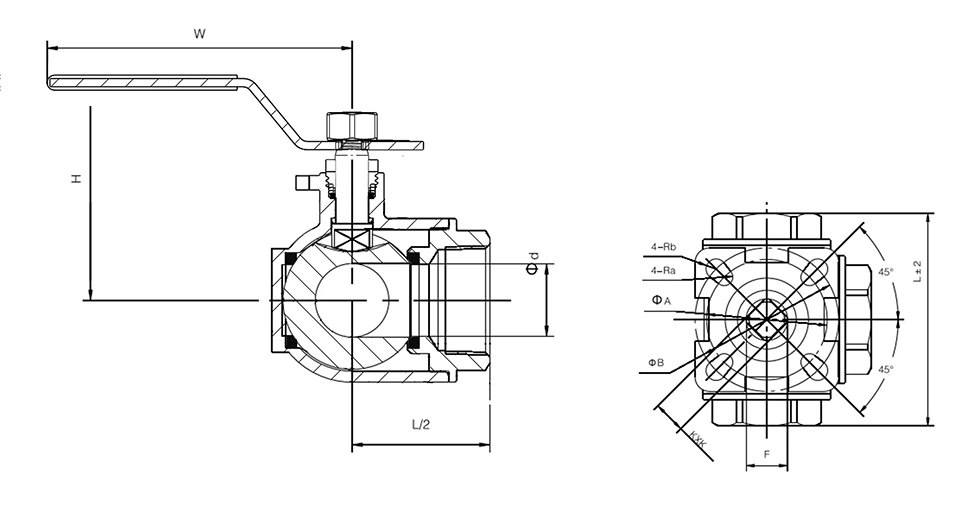 Three Way Ball Valve L Port